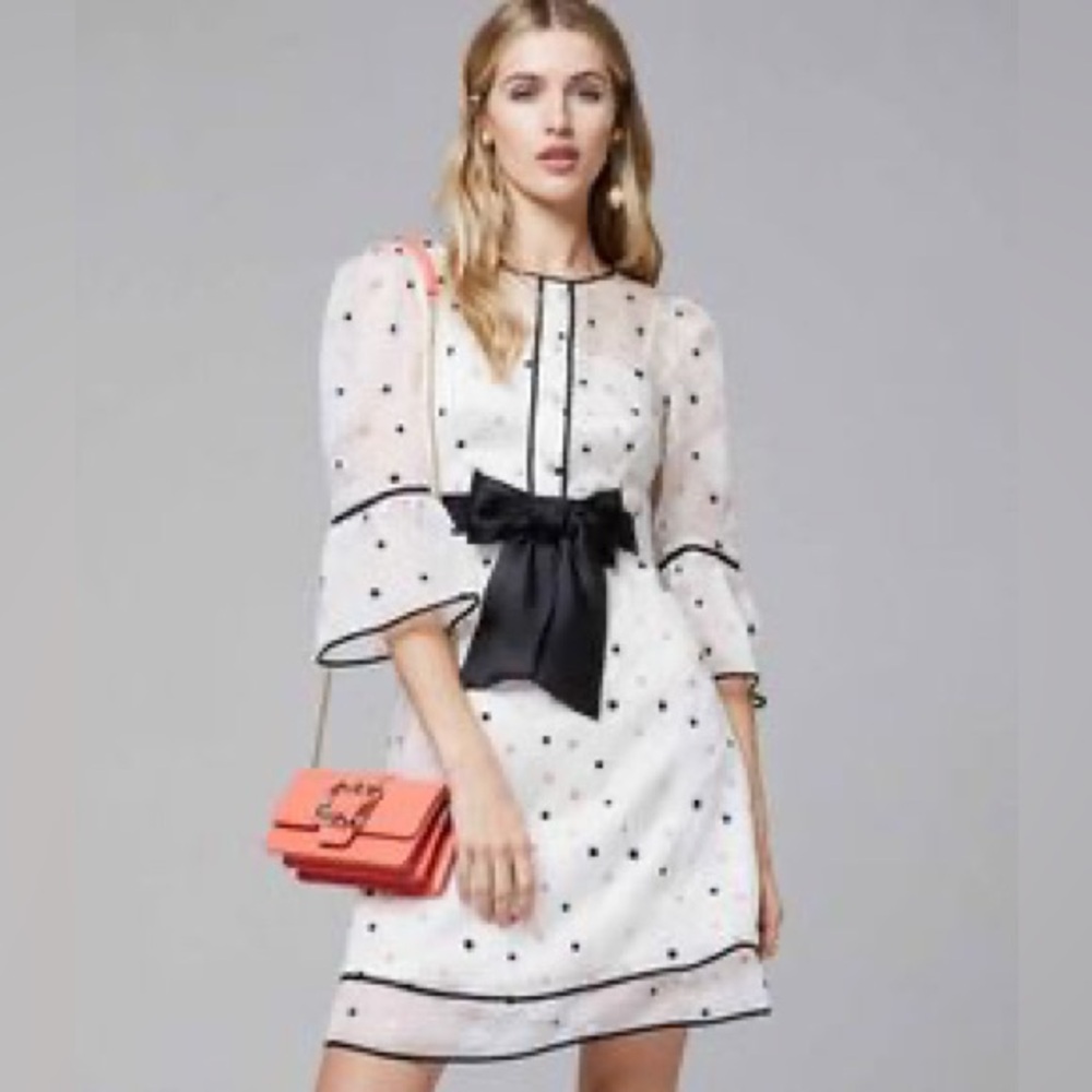 Luisa Spagnoli White Polka Dot Dress with Black Bow